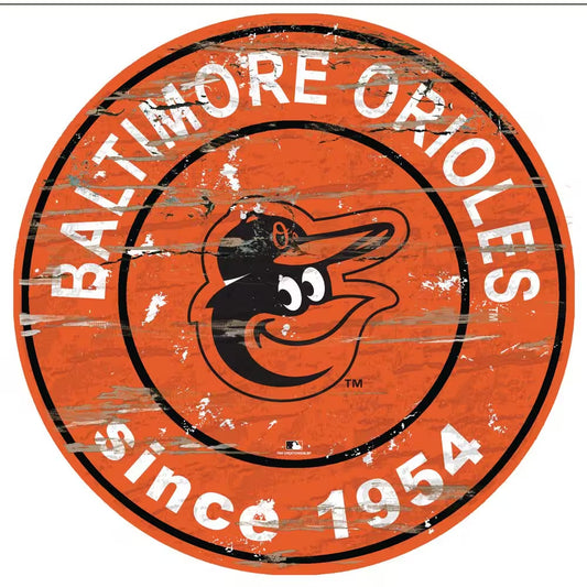 MLB Baltimore Orioles 24 In. Distressed Wooden Wall Art Circle Sign