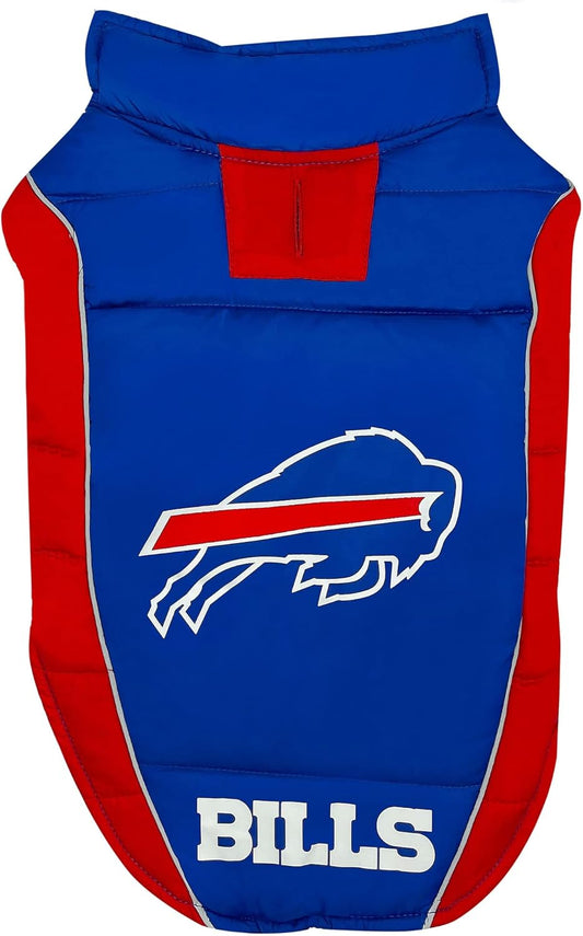 NFL Buffalo Bills Puffer Vest for Dogs & Cats, Size Medium. Warm, Cozy, and Waterproof Dog Coat, for Small and Large Dogs/Cats. Best NFL Licensed PET Warming Sports Jacket