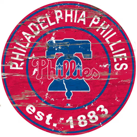 MLB Philadelphia Phillies 24 In. Distressed Wooden Wall Art Circle Sign