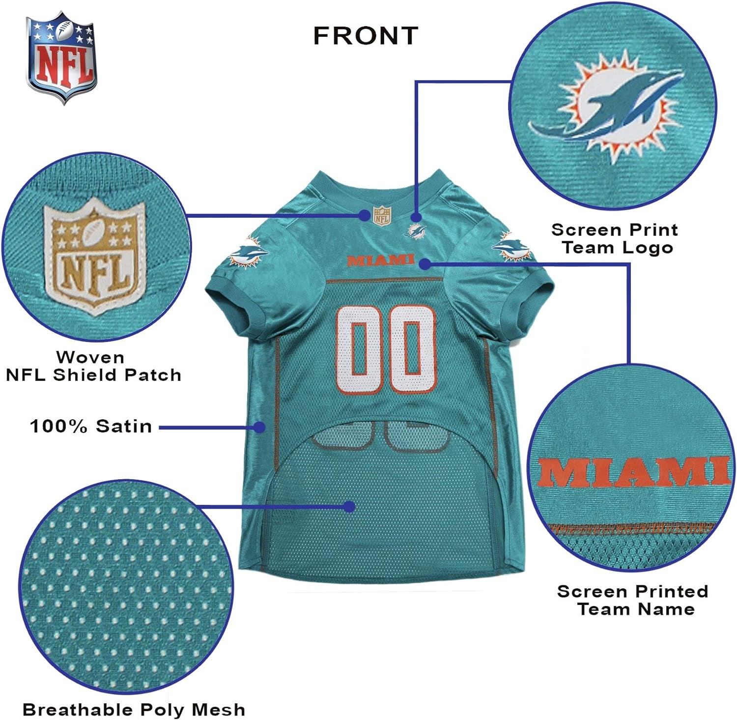 NFL Miami Dolphins Dog Jersey, Size: X-Large. Best Football Jersey Costume for Dogs & Cats. Licensed Jersey Shirt