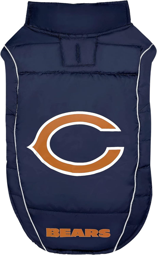 NFL Chicago Bears Puffer Vest for Dogs & Cats, Size Medium. Warm, Cozy, and Waterproof Dog Coat, for Small and Large Dogs/Cats. Best NFL Licensed PET Warming Sports Jacket