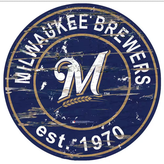 MLB Milwaukee Brewers 24 In. Distressed Wooden Wall Art Circle Sign