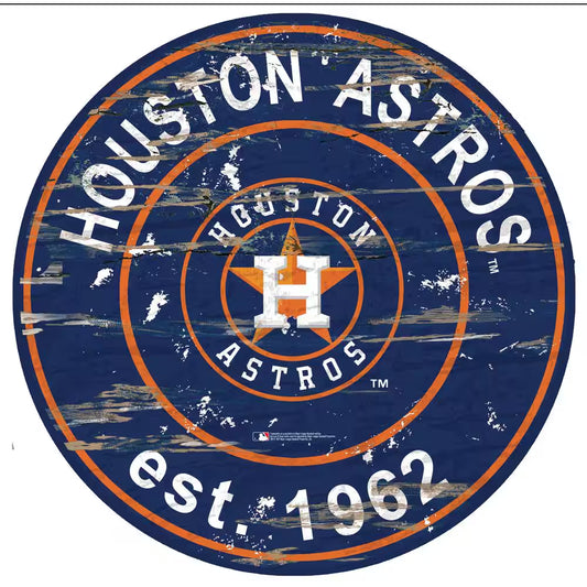 MLB Houston Astros 24 In. Distressed Wooden Wall Art Circle Sign